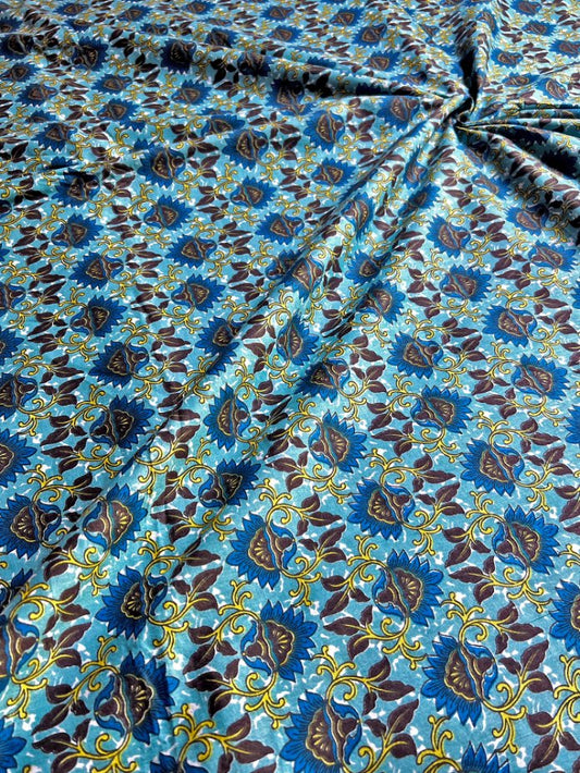 Blue Ajrak Mughal Wall Design Cotton Fabric