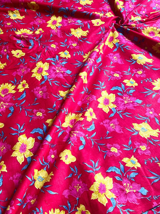 Magenta Sanganeri Floral Jaal Cotton Fabric