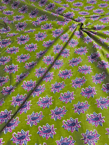 Green Dabu Motifs Cotton Fabric