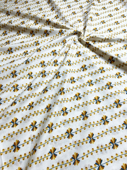 Beige Dabu Zig Zag Cotton Fabric