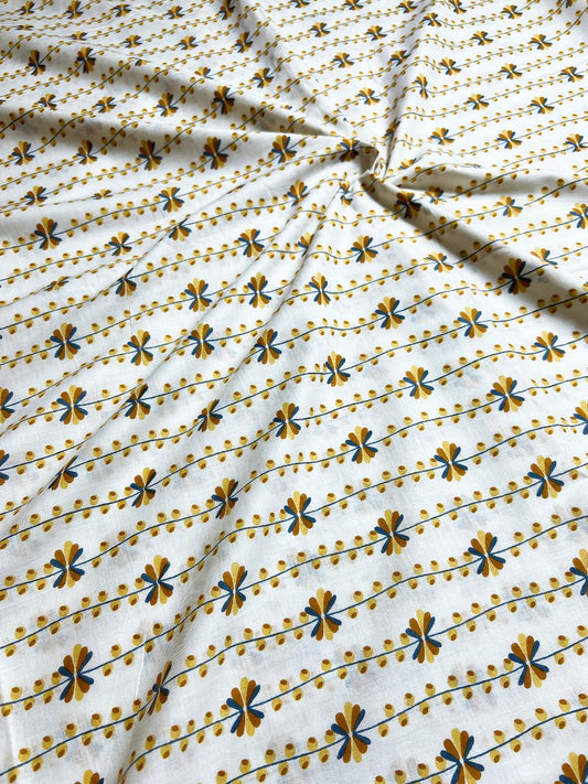 Beige Dabu Zig Zag Cotton Fabric