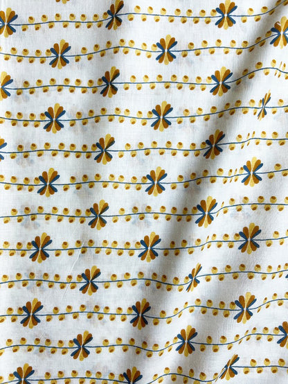 Beige Dabu Zig Zag Cotton Fabric