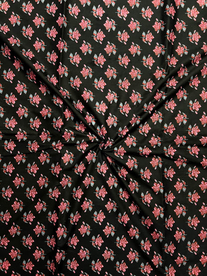 Black Dabu Flower Butti Cotton Fabric