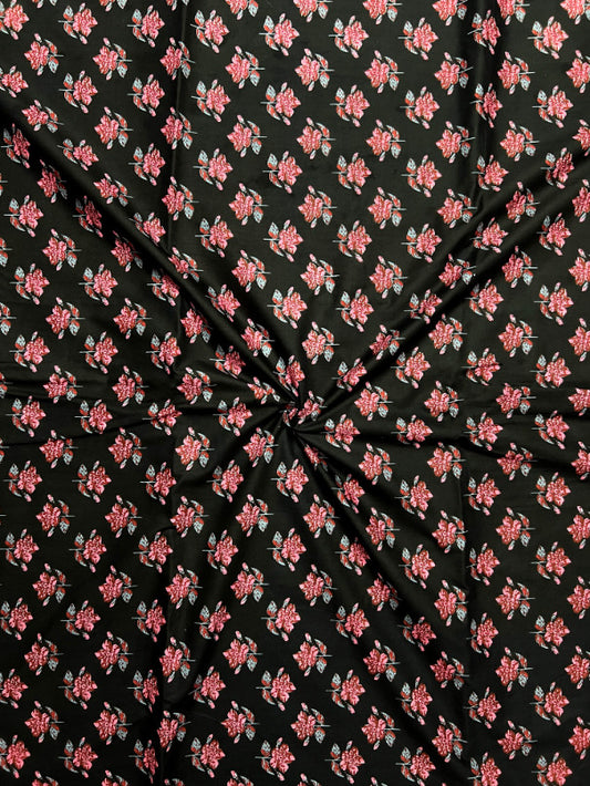 Black Dabu Flower Butti Cotton Fabric