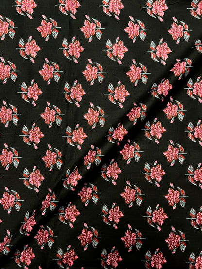 Black Dabu Flower Butti Cotton Fabric