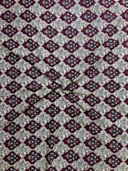 Maroon White Kalamkari Mughal Wall Cotton Fabric
