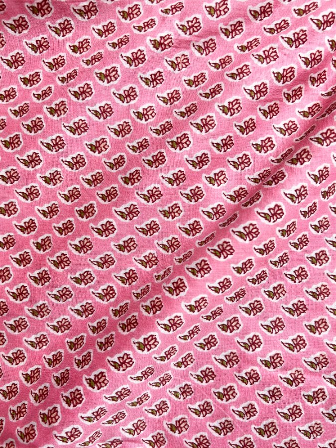 Pink Dabu Floral Butti Cotton Fabric