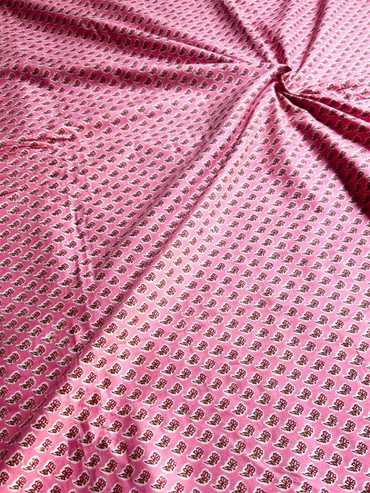 Pink Dabu Floral Butti Cotton Fabric