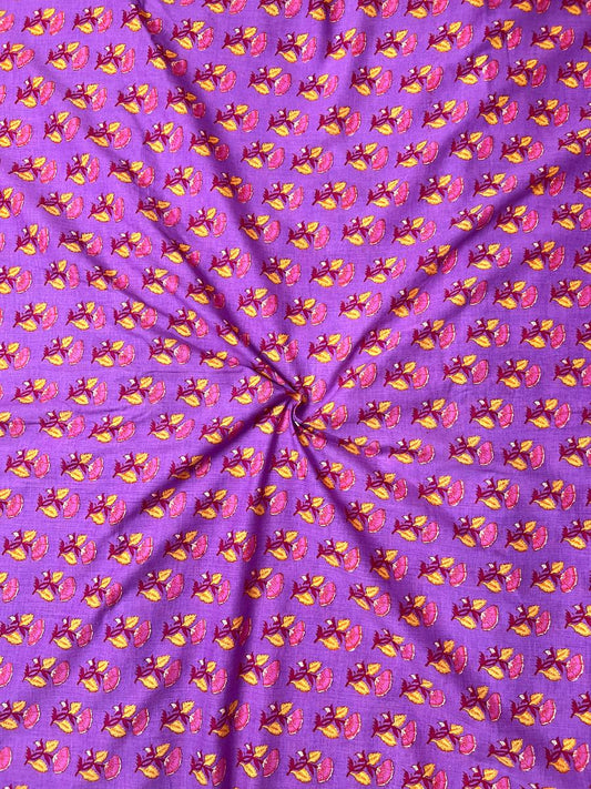 Purple Sanganeri Butti Cotton Fabric