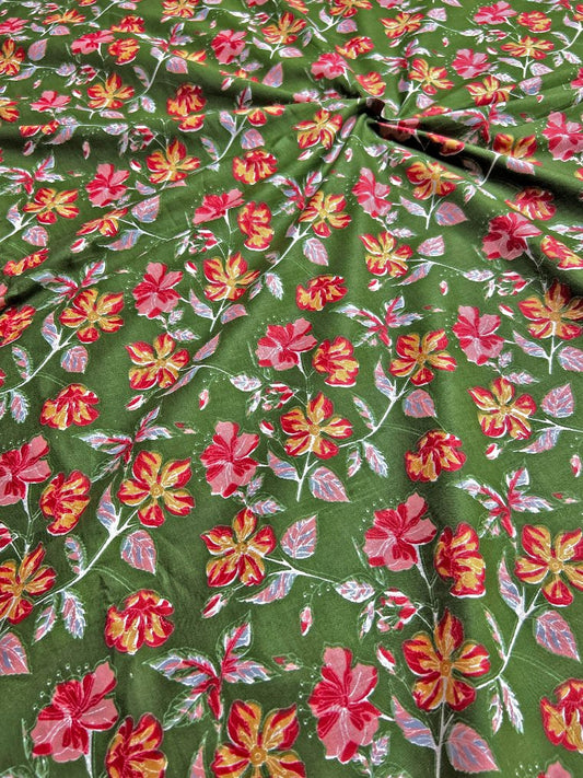 Green Sanganeri Floral Jaal Cotton Fabric