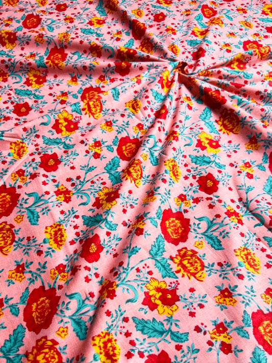 Pink Sanganeri Floral Jaal Cotton Fabric