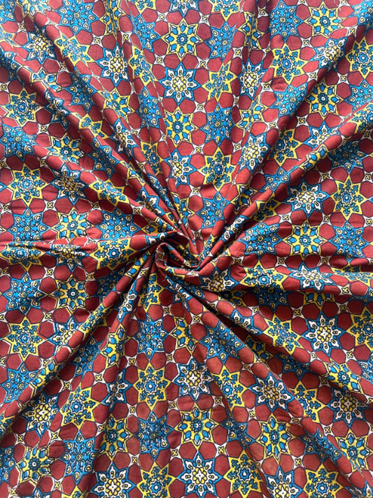 Brown Star Jaal Cotton Fabric