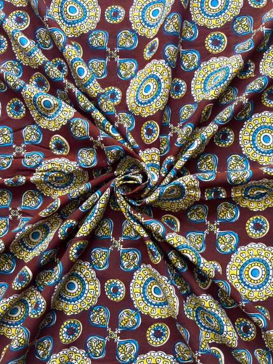 Brown Floral Geometry Cotton Fabric