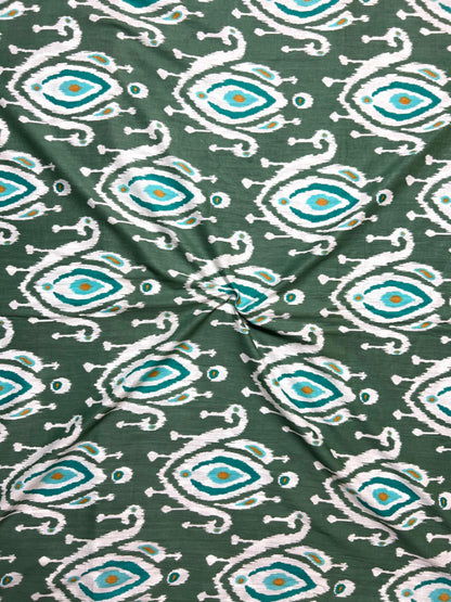 Green Blue Ikat Motifs Cotton Fabric