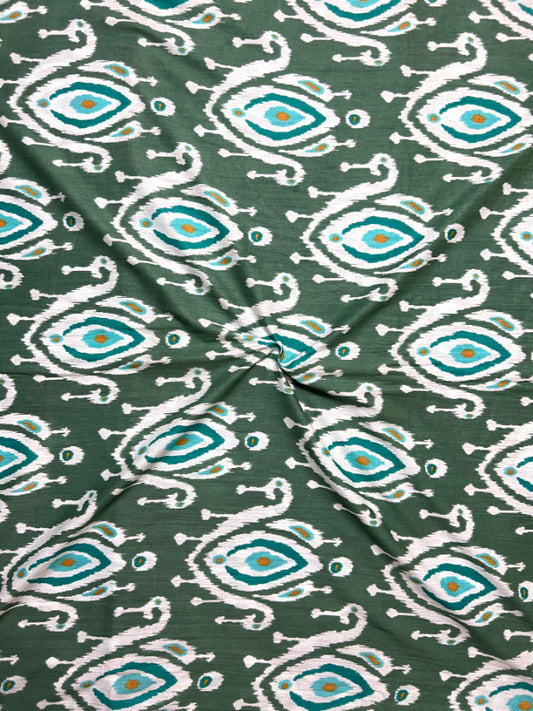 Green Blue Ikat Motifs Cotton Fabric
