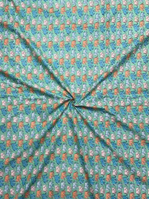 Green Ajrak Traditional Motifs Cotton Fabric