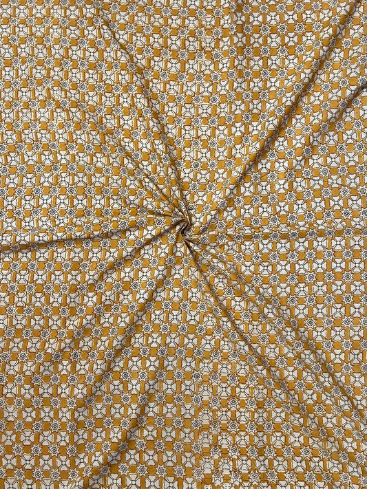 Mustard Ajrak Small Flowers Persian Cotton Fabric
