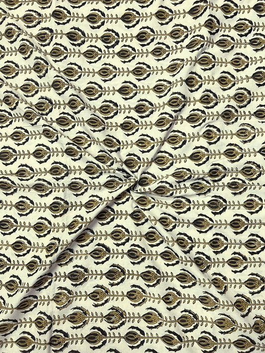 Beige Ajrak Floral Border Cotton Fabric