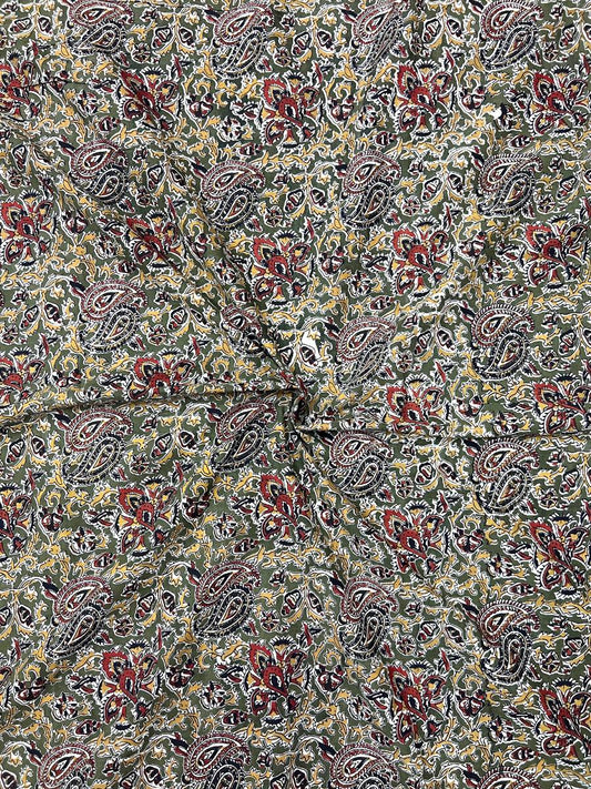 Green Kalamkari Jaal Cotton Fabric
