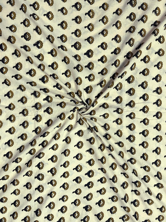 Beige Ajrak Sunflower Cotton Fabric