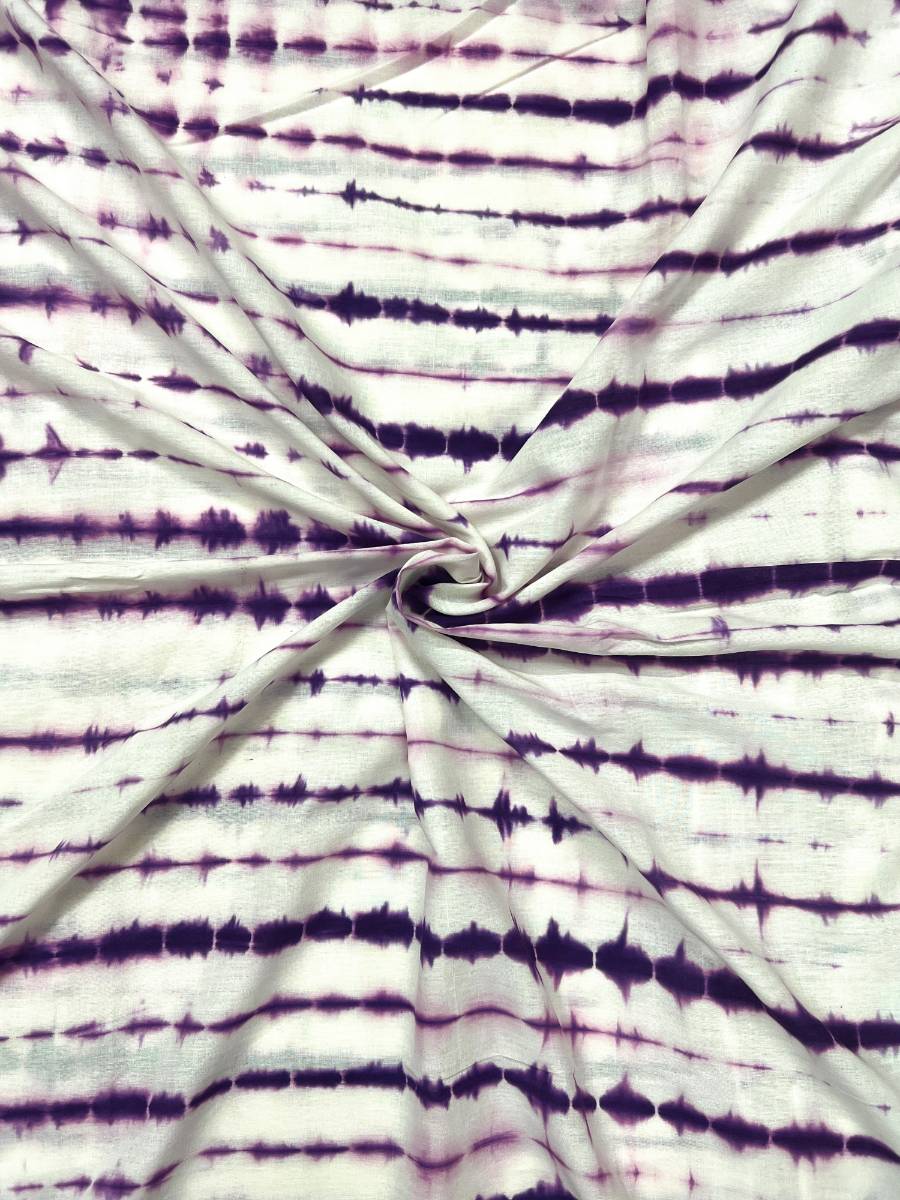 White Purple Shibori Tie & Dye Cotton Fabric