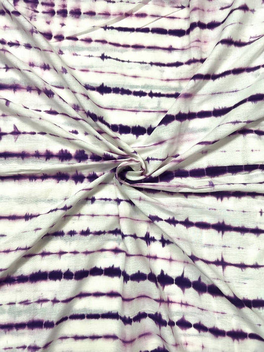 White Purple Shibori Tie & Dye Cotton Fabric