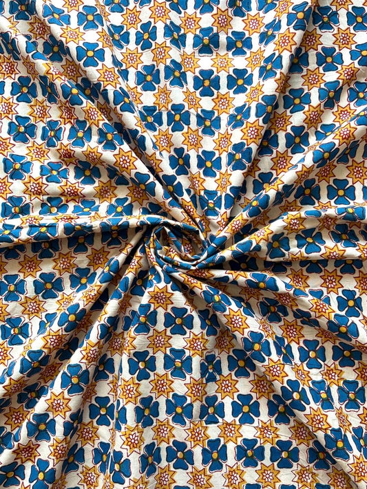 Beige Ajrak Persian Design Cotton Fabric - Dorukh
