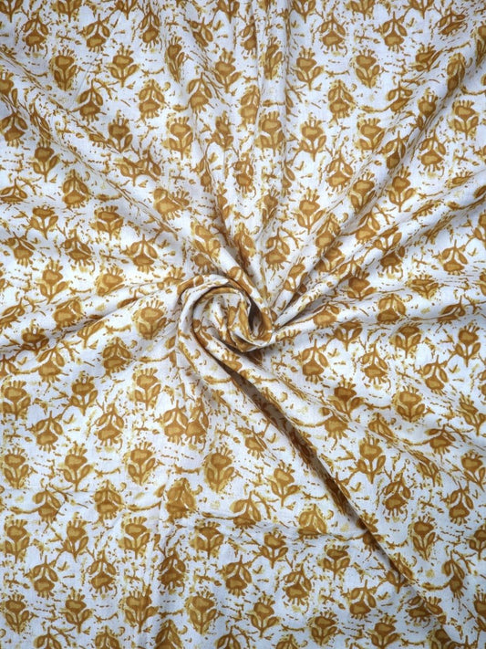 Beige Leaf Butti Cotton Fabric - Dorukh