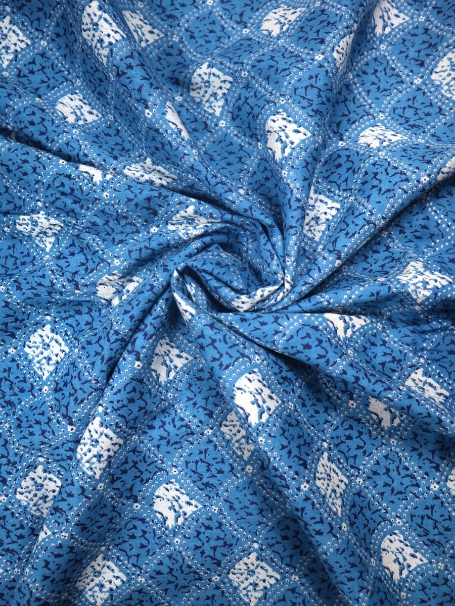 Blue All Over Pattern Cotton Fabric - Dorukh