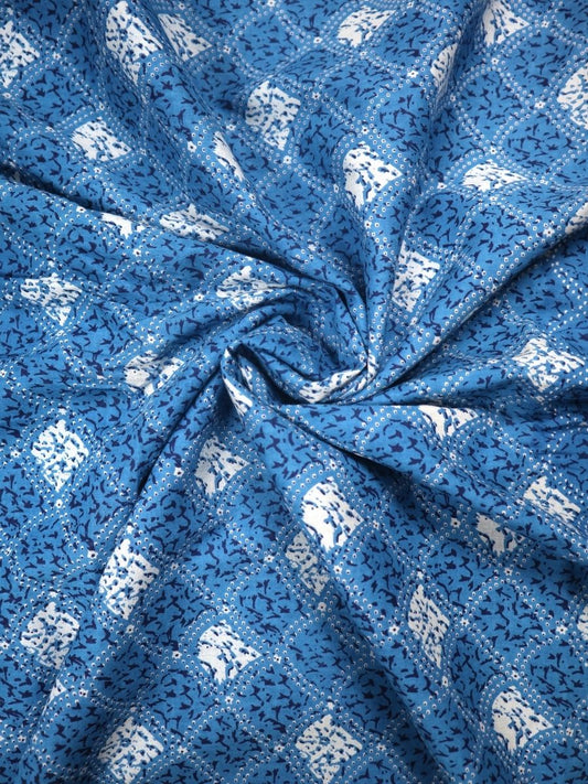 Blue All Over Pattern Cotton Fabric - Dorukh