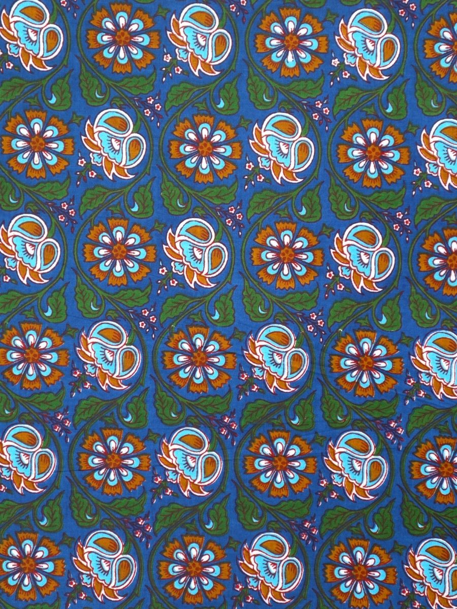 Blue Floral Jaal Cotton Fabric - Dorukh