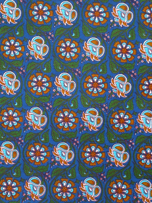 Blue Floral Jaal Cotton Fabric - Dorukh