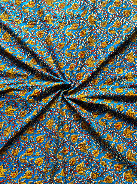 Blue Mughal Pattern Cotton Fabric