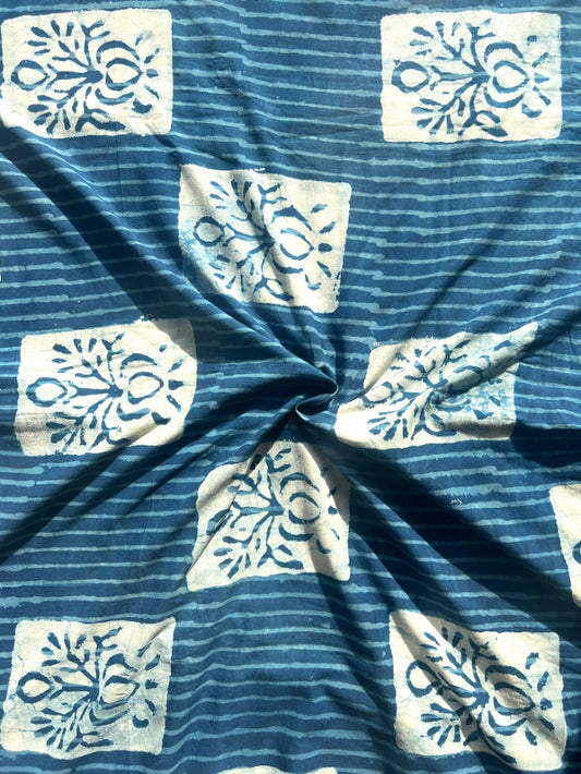 Indigo Ajrak Square Cotton Fabric