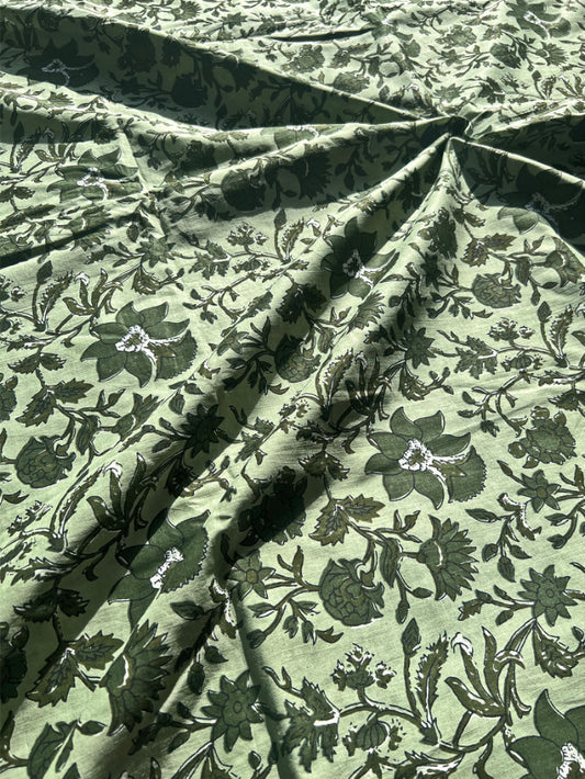 Green Kalamkari Floral Jaal Cotton Fabric