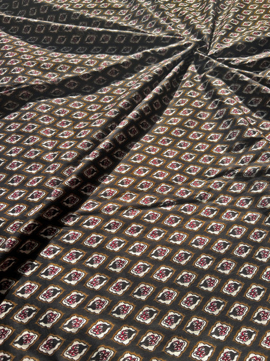 Brown Dabu Mughal Pattern Cotton Fabric