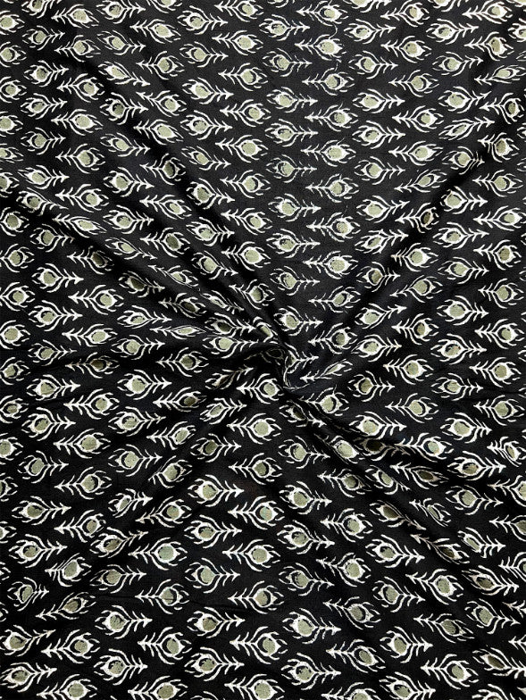 Black Dabu Feathers Cotton Fabric