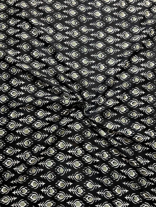 Black Dabu Feathers Cotton Fabric