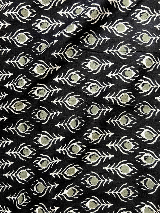 Black Dabu Feathers Cotton Fabric