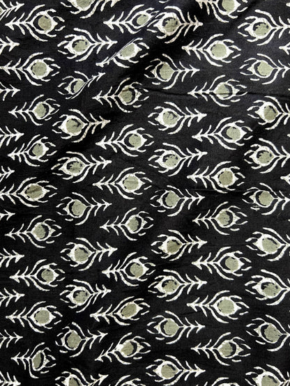 Black Dabu Feathers Cotton Fabric