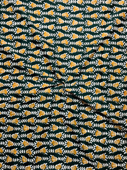 Green Ajrak Leaf Cotton Fabric