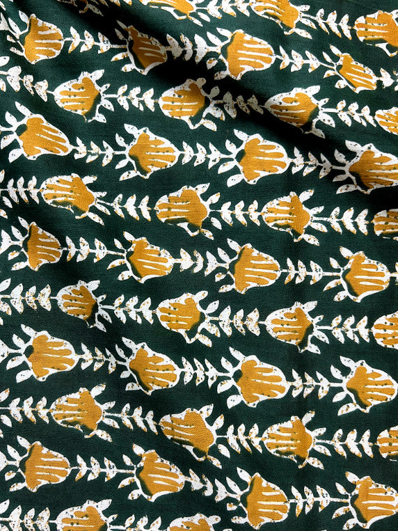 Green Ajrak Leaf Cotton Fabric