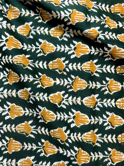 Green Ajrak Leaf Cotton Fabric
