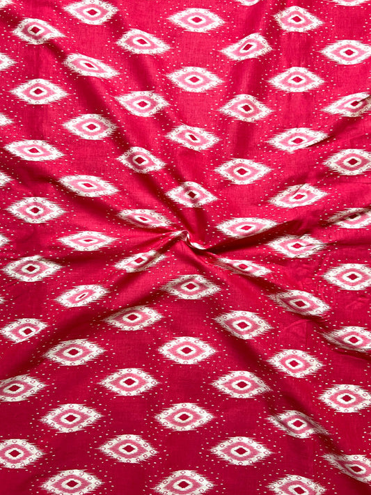 Pink Ajrak Motifs Cotton Fabric
