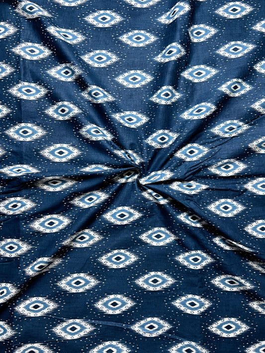 Indigo Ajrak Motifs Cotton Fabric