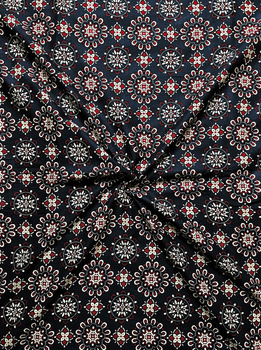 Black Ajrak Mughal Wall Cotton Fabric