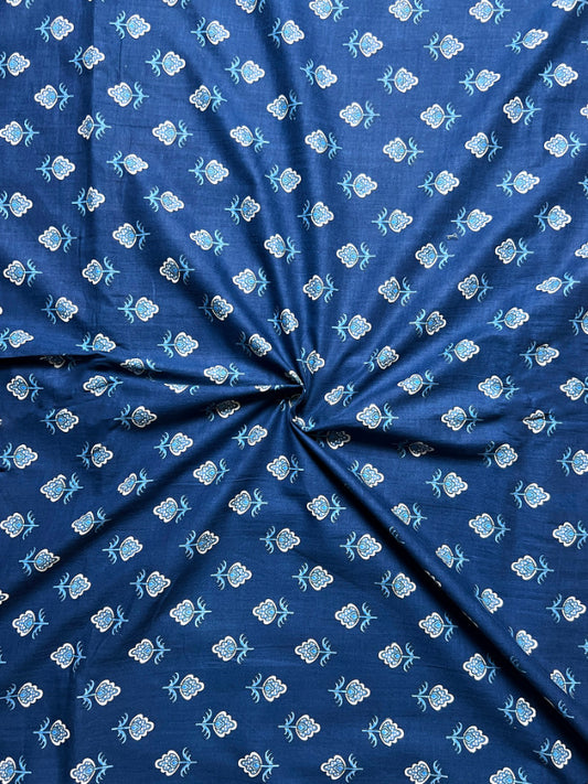Indigo Dabu Floral Cotton Fabric