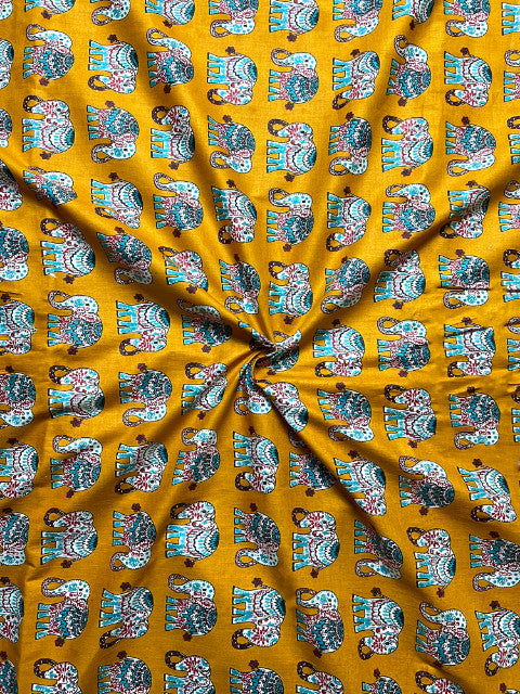 Yellow Ajrak Traditional Motifs Cotton Fabric