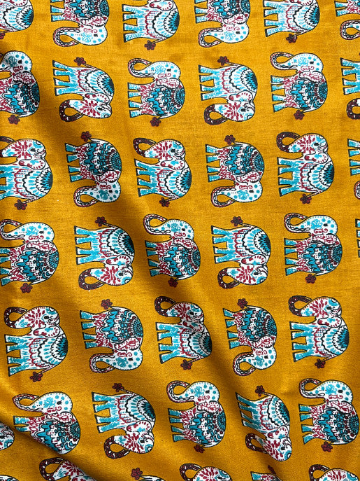 Yellow Ajrak Traditional Motifs Cotton Fabric