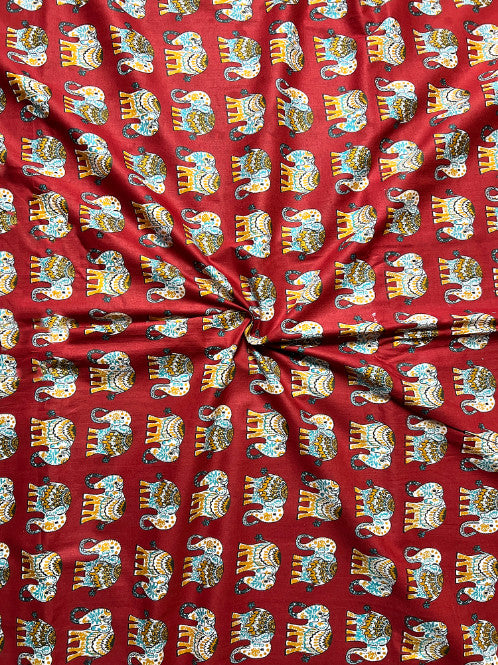 Red Rust Ajrak Traditional Motifs Cotton Fabric
